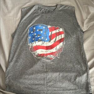 Tek Gear Gray and Blue Tank Top with Distressed Flag Design